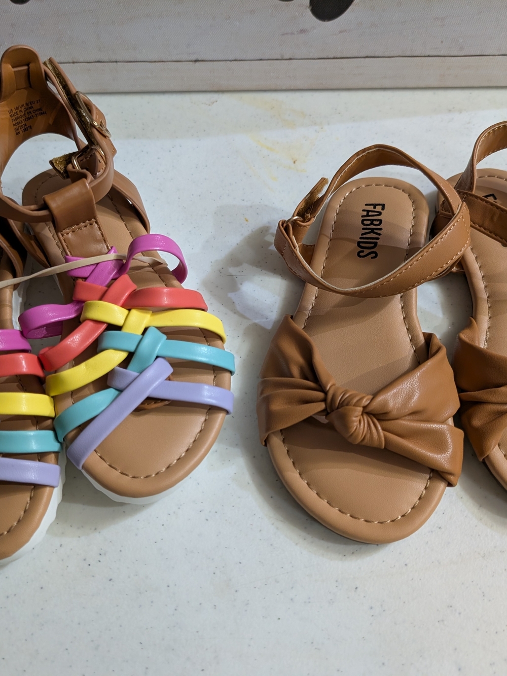 2 Pair Toddler Size 10 FABKIDS Tan Bow Sandals for Kids